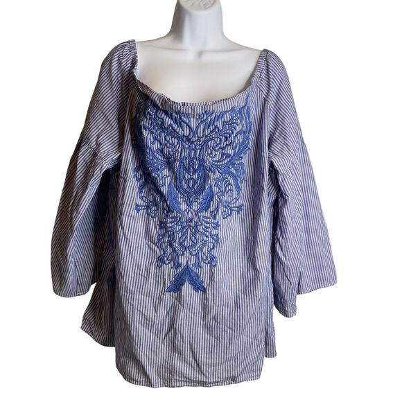 Macy’s INC Women's Embroidered Off Shoulder Blouse Size 3X Peasant Boho Festival - Picture 1 of 11